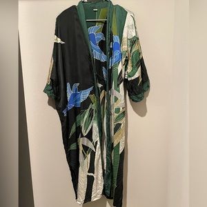 Bamboo and Bird 100% Silk Kimono Robe